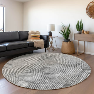 Piper Looms Mayfield Geometric AMF912 Silver Machine Washable Area Rug Round Lifestyle Image Feature