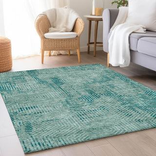 Piper Looms Mayfield Geometric AMF912 Teal Machine Washable Area Rug Lifestyle Image Feature