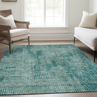 Piper Looms Mayfield Geometric AMF912 Teal Machine Washable Area Rug Lifestyle Image Feature
