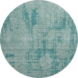 Piper Looms Mayfield Geometric AMF912 Teal Machine Washable Area Rug Round Main Image