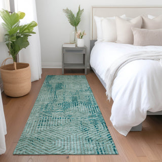 Piper Looms Mayfield Geometric AMF912 Teal Machine Washable Area Rug Runner Lifestyle Image Feature