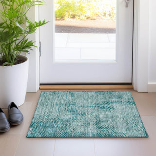 Piper Looms Mayfield Geometric AMF912 Teal Machine Washable Area Rug Scatter Lifestyle Image Feature