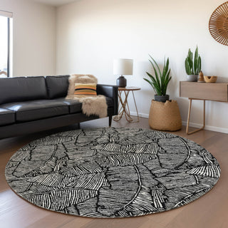 Piper Looms Mayfield Floral AMF913 Black Machine Washable Area Rug Round Lifestyle Image Feature