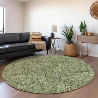 Piper Looms Mayfield Floral AMF913 Olive Machine Washable Area Rug Round Lifestyle Image Feature