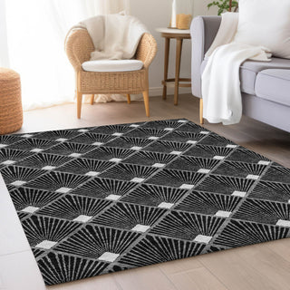 Piper Looms Mayfield Diamonds AMF914 Black Machine Washable Area Rug Lifestyle Image Feature