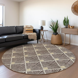 Piper Looms Mayfield Diamonds AMF914 Fudge Machine Washable Area Rug Round Lifestyle Image Feature