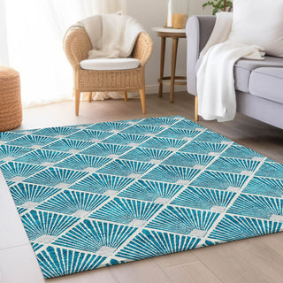Piper Looms Mayfield Diamonds AMF914 Teal Machine Washable Area Rug Lifestyle Image Feature