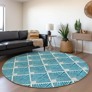 Piper Looms Mayfield Diamonds AMF914 Teal Machine Washable Area Rug Round Lifestyle Image Feature