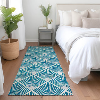 Piper Looms Mayfield Diamonds AMF914 Teal Machine Washable Area Rug Runner Lifestyle Image Feature
