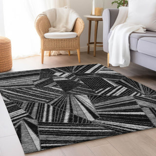 Piper Looms Mayfield Geometric AMF915 Black Machine Washable Area Rug Lifestyle Image Feature