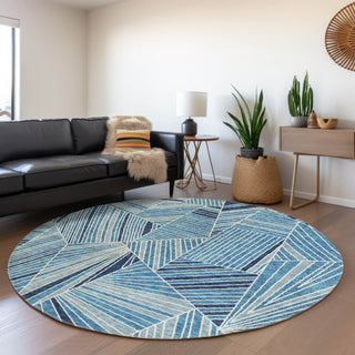 Piper Looms Mayfield Geometric AMF915 Blue Machine Washable Area Rug Round Lifestyle Image Feature