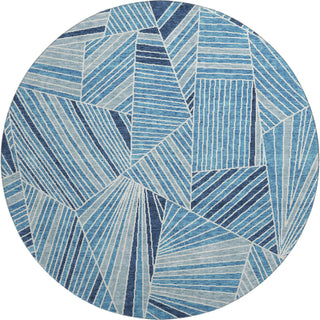 Piper Looms Mayfield Geometric AMF915 Blue Machine Washable Area Rug Round Main Image