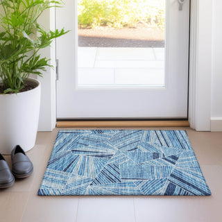 Piper Looms Mayfield Geometric AMF915 Blue Machine Washable Area Rug Scatter Lifestyle Image Feature