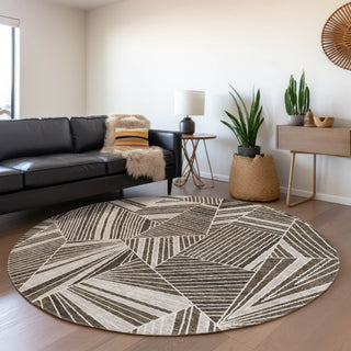 Piper Looms Mayfield Geometric AMF915 Brown Machine Washable Area Rug Round Lifestyle Image Feature