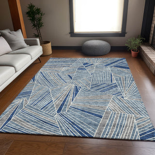 Piper Looms Mayfield Geometric AMF915 Denim Machine Washable Area Rug Lifestyle Image Feature