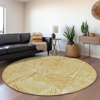Piper Looms Mayfield Geometric AMF915 Gold Machine Washable Area Rug Round Lifestyle Image Feature