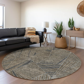 Piper Looms Mayfield Geometric AMF915 Mocha Machine Washable Area Rug Round Lifestyle Image Feature