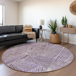 Piper Looms Mayfield Geometric AMF915 Purple Machine Washable Area Rug Round Lifestyle Image Feature