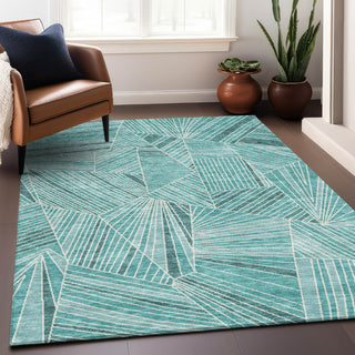 Piper Looms Mayfield Geometric AMF915 Teal Machine Washable Area Rug Lifestyle Image Feature