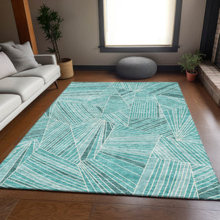 Piper Looms Mayfield Geometric AMF915 Teal Machine Washable Area Rug Lifestyle Image Feature