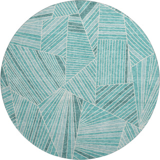 Piper Looms Mayfield Geometric AMF915 Teal Machine Washable Area Rug Round Main Image