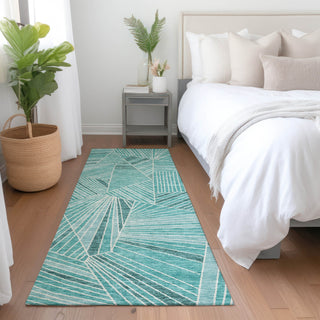 Piper Looms Mayfield Geometric AMF915 Teal Machine Washable Area Rug Runner Lifestyle Image Feature