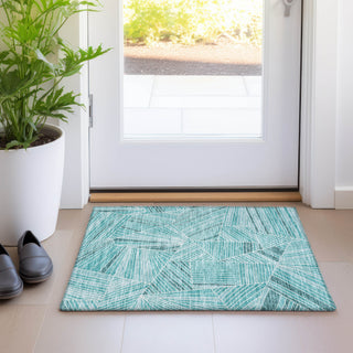 Piper Looms Mayfield Geometric AMF915 Teal Machine Washable Area Rug Scatter Lifestyle Image Feature