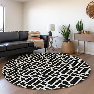 Piper Looms Mayfield Geometric AMF916 Black Machine Washable Area Rug Round Lifestyle Image Feature