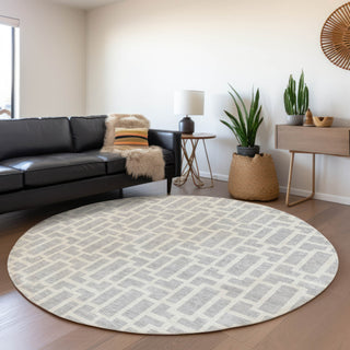 Piper Looms Mayfield Geometric AMF916 Silver Machine Washable Area Rug Round Lifestyle Image Feature