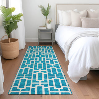 Piper Looms Mayfield Geometric AMF916 Turquoise Machine Washable Area Rug Runner Lifestyle Image Feature