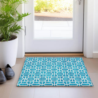 Piper Looms Mayfield Geometric AMF916 Turquoise Machine Washable Area Rug Scatter Lifestyle Image Feature