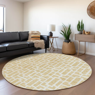 Piper Looms Mayfield Geometric AMF916 Wheat Machine Washable Area Rug Round Lifestyle Image Feature