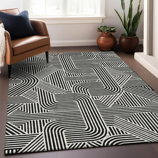 Piper Looms Mayfield Lines AMF917 Black Machine Washable Area Rug Lifestyle Image Feature