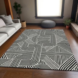 Piper Looms Mayfield Lines AMF917 Black Machine Washable Area Rug Lifestyle Image Feature