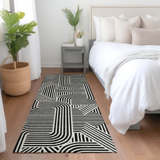 Piper Looms Mayfield Lines AMF917 Black Machine Washable Area Rug Runner Lifestyle Image Feature