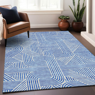 Piper Looms Mayfield Lines AMF917 Blue Machine Washable Area Rug Lifestyle Image Feature