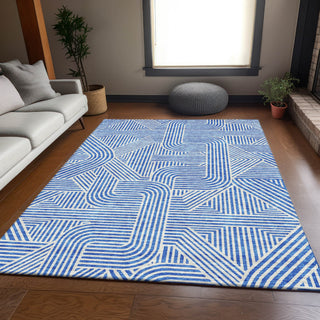 Piper Looms Mayfield Lines AMF917 Blue Machine Washable Area Rug Lifestyle Image Feature