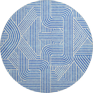 Piper Looms Mayfield Lines AMF917 Blue Machine Washable Area Rug Round Main Image