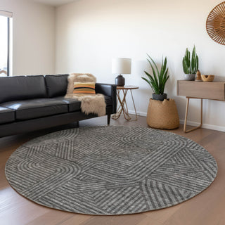 Piper Looms Mayfield Lines AMF917 Charcoal Machine Washable Area Rug Round Lifestyle Image Feature