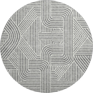 Piper Looms Mayfield Lines AMF917 Gray Machine Washable Area Rug Round Main Image