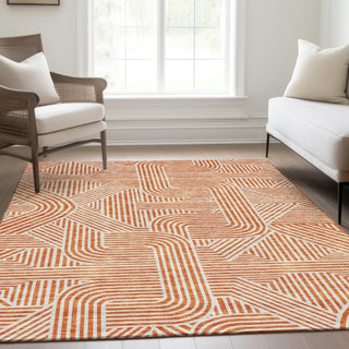 Piper Looms Mayfield Lines AMF917 Orange Machine Washable Area Rug Lifestyle Image Feature
