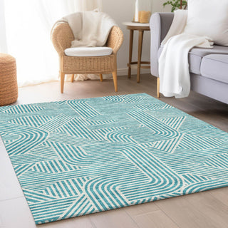 Piper Looms Mayfield Lines AMF917 Teal Machine Washable Area Rug Lifestyle Image Feature