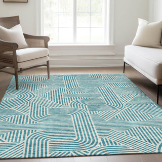 Piper Looms Mayfield Lines AMF917 Teal Machine Washable Area Rug Lifestyle Image Feature