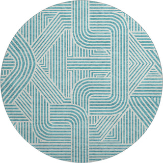 Piper Looms Mayfield Lines AMF917 Teal Machine Washable Area Rug Round Main Image