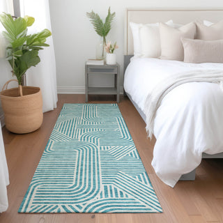 Piper Looms Mayfield Lines AMF917 Teal Machine Washable Area Rug Runner Lifestyle Image Feature