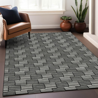 Piper Looms Mayfield Lines AMF918 Black Machine Washable Area Rug Lifestyle Image Feature