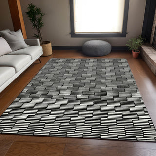 Piper Looms Mayfield Lines AMF918 Black Machine Washable Area Rug Lifestyle Image Feature