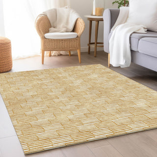 Piper Looms Mayfield Lines AMF918 Gold Machine Washable Area Rug Lifestyle Image Feature
