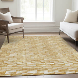 Piper Looms Mayfield Lines AMF918 Gold Machine Washable Area Rug Lifestyle Image Feature