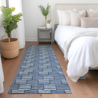 Piper Looms Mayfield Lines AMF918 Navy Machine Washable Area Rug Runner Lifestyle Image Feature
